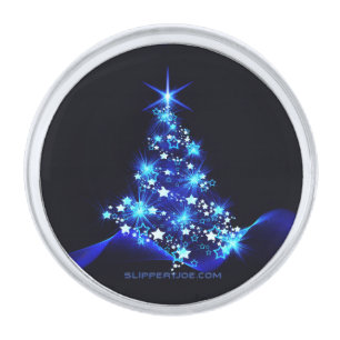 SlipperyJoe's stylized glowing Christmas tree brig Silver Finish Lapel Pin