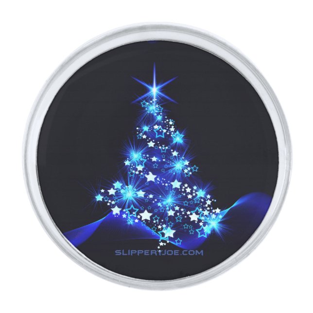 SlipperyJoe's stylized glowing Christmas tree brig Silver Finish Lapel Pin (Front)