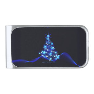 SlipperyJoe's stylized glowing Christmas tree brig Silver Finish Money Clip