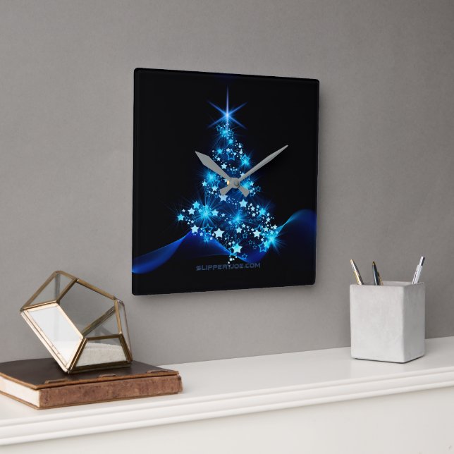 SlipperyJoe's stylized glowing Christmas tree brig Square Wall Clock (Office)