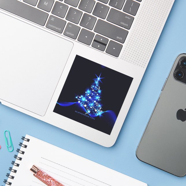 SlipperyJoe's stylized glowing Christmas tree brig Sticker (Laptop w/ iPhone)