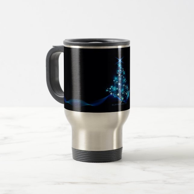 SlipperyJoe's stylized glowing Christmas tree brig Travel Mug (Front Left)