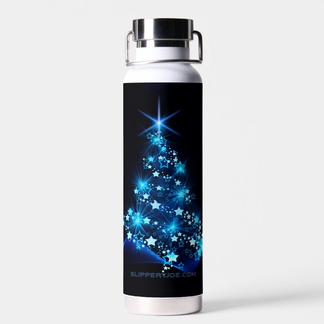 SlipperyJoe's stylized glowing Christmas tree brig Water Bottle (Back)