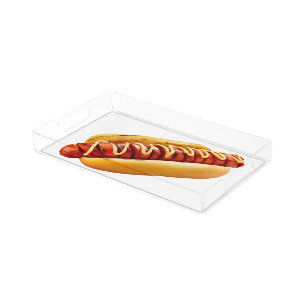 SlipperyJoe's summer BBQ vibe hot dog nestled soft Acrylic Tray