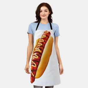 SlipperyJoe's summer BBQ vibe hot dog nestled soft Apron