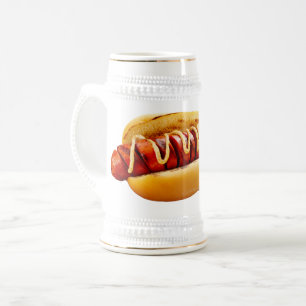 SlipperyJoe's summer BBQ vibe hot dog nestled soft Beer Stein