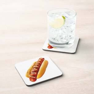 SlipperyJoe's summer BBQ vibe hot dog nestled soft Beverage Coaster