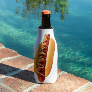 SlipperyJoe's summer BBQ vibe hot dog nestled soft Bottle Cooler