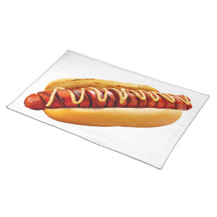 SlipperyJoe's summer BBQ vibe hot dog nestled soft Cloth Placemat