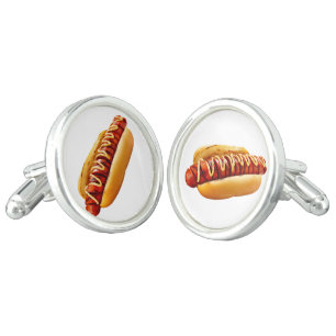 SlipperyJoe's summer BBQ vibe hot dog nestled soft Cufflinks