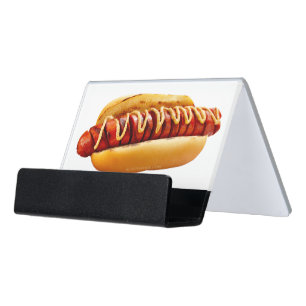 SlipperyJoe's summer BBQ vibe hot dog nestled soft Desk Business Card Holder