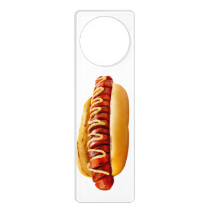 SlipperyJoe's summer BBQ vibe hot dog nestled soft Door Hanger