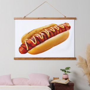 SlipperyJoe's summer BBQ vibe hot dog nestled soft Hanging Tapestry