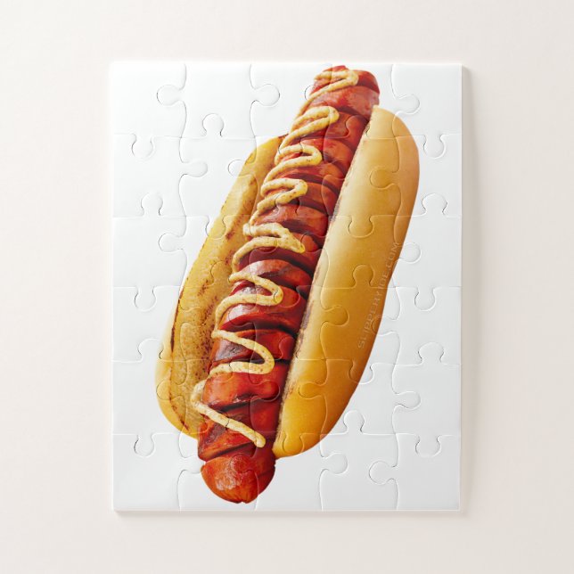 SlipperyJoe's summer BBQ vibe hot dog nestled soft Jigsaw Puzzle (Vertical)