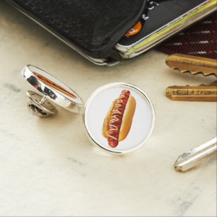 SlipperyJoe's summer BBQ vibe hot dog nestled soft Lapel Pin