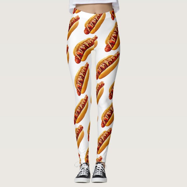 SlipperyJoe's summer BBQ vibe hot dog nestled soft Leggings (Front)