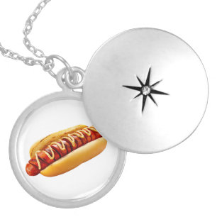 SlipperyJoe's summer BBQ vibe hot dog nestled soft Locket Necklace