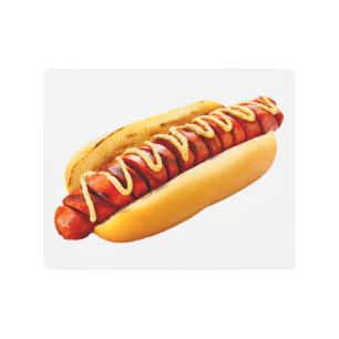 SlipperyJoe's summer BBQ vibe hot dog nestled soft Metal Print