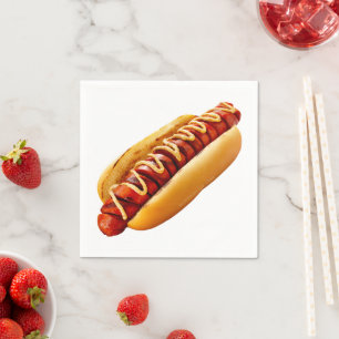 SlipperyJoe's summer BBQ vibe hot dog nestled soft Napkins