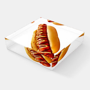 SlipperyJoe's summer BBQ vibe hot dog nestled soft Paperweight