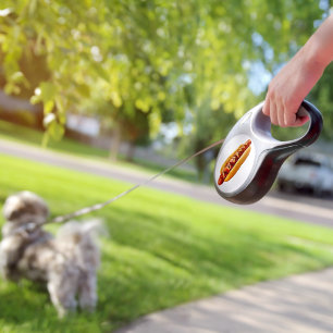 SlipperyJoe's summer BBQ vibe hot dog nestled soft Retractable Pet Leash