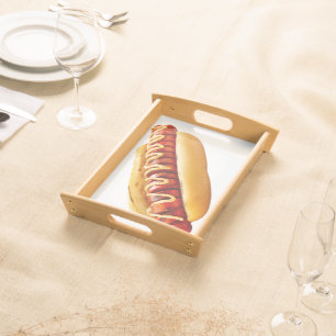SlipperyJoe's summer BBQ vibe hot dog nestled soft Serving Tray