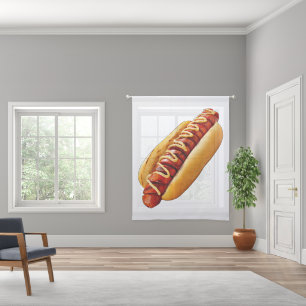 SlipperyJoe's summer BBQ vibe hot dog nestled soft Sheer Curtains