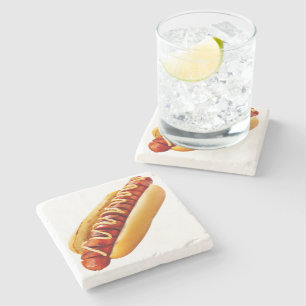SlipperyJoe's summer BBQ vibe hot dog nestled soft Stone Coaster