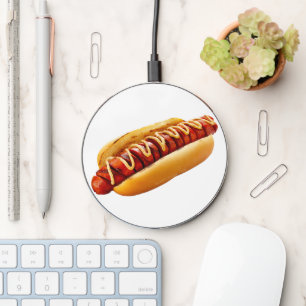 SlipperyJoe's summer BBQ vibe hot dog nestled soft Wireless Charger