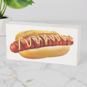 SlipperyJoe's summer BBQ vibe hot dog nestled soft Wooden Box Sign