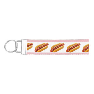 SlipperyJoe's summer BBQ vibe hot dog nestled soft Wrist Keychain