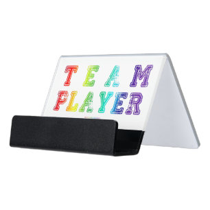 SlipperyJoe's team player filled with smooth rainb Desk Business Card Holder
