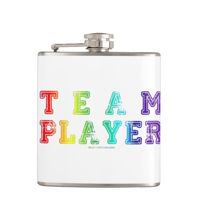 SlipperyJoe's team player filled with smooth rainb Flask (Front)