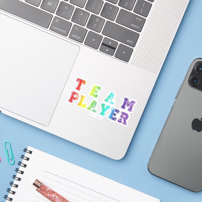 SlipperyJoe's team player filled with smooth rainb Sticker (Laptop w/ iPhone)