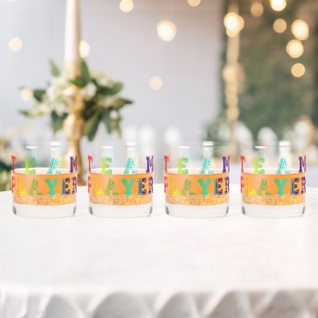 SlipperyJoe's team player filled with smooth rainb Whiskey Glass (Insitu (Wedding))