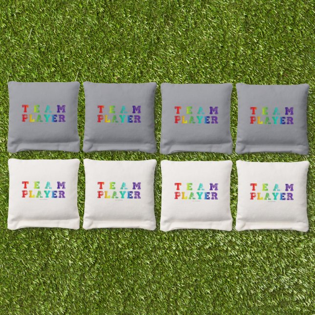 SlipperyJoe's Team Player words gradient rainbow c Cornhole Bags (Set)