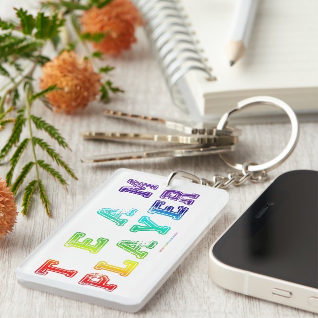 SlipperyJoe's Team Player words gradient rainbow c Keychain (Front Right)