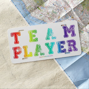 SlipperyJoe's Team Player words gradient rainbow c License Plate
