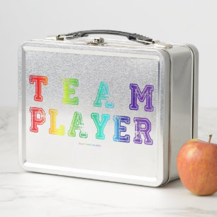 SlipperyJoe's Team Player words gradient rainbow c Metal Lunch Box