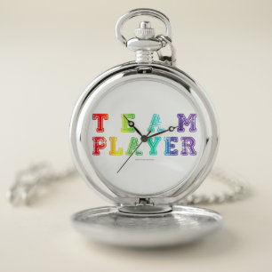 SlipperyJoe's Team Player words gradient rainbow c Pocket Watch