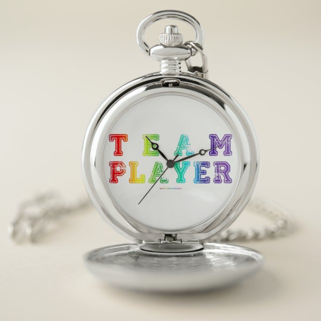 SlipperyJoe's Team Player words gradient rainbow c Pocket Watch (Inside)