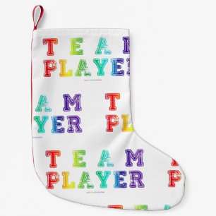 SlipperyJoe's Team Player words gradient rainbow c Small Christmas Stocking