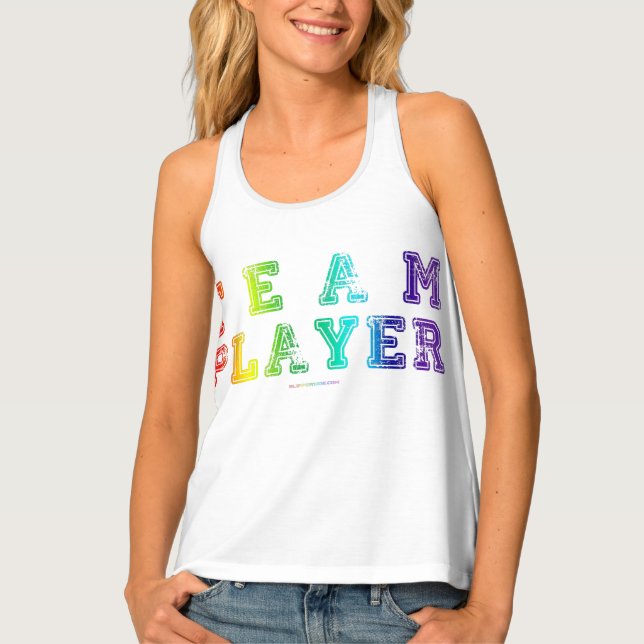 SlipperyJoe's Team Player words gradient rainbow c Tank Top (Front)
