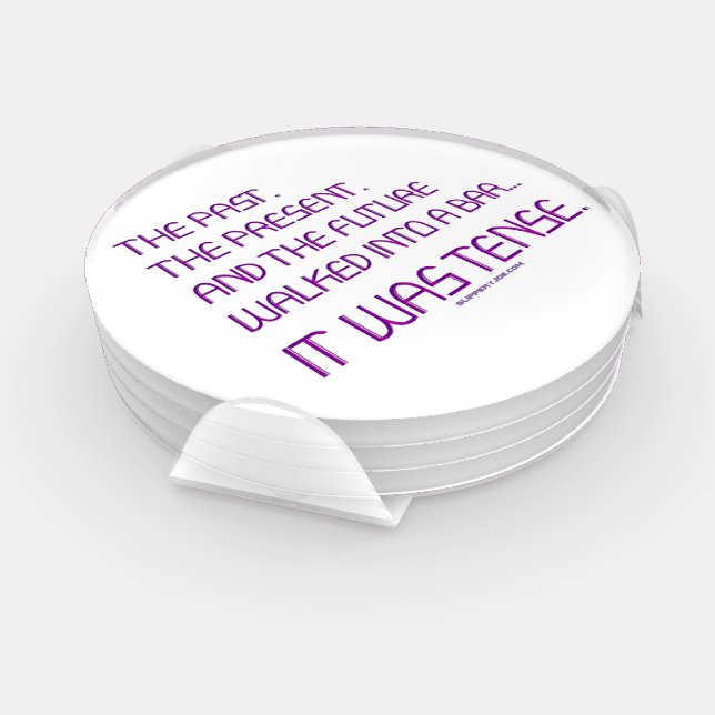 SlipperyJoe's tense word past future purple funny  Coaster Set (Set)