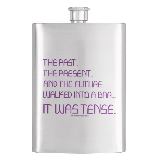 SlipperyJoe's tense word past future purple funny  Flask (Front)
