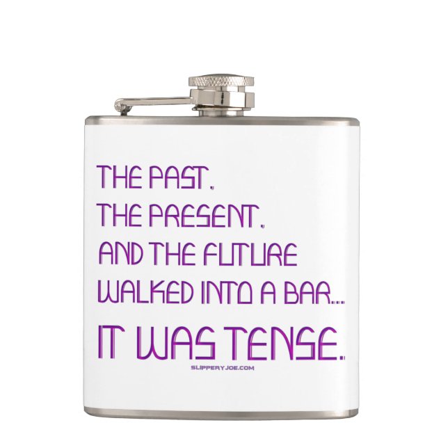 SlipperyJoe's tense word past future purple funny  Flask (Front)