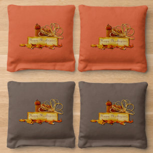 SlipperyJoe's Thanksgiving acorns leaves rope LGBT Cornhole Bags