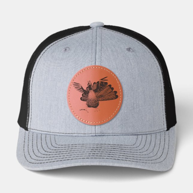 SlipperyJoe's Thanksgiving gobble responsibly live Leather Patch Hat (Front)