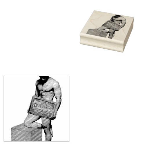 SlipperyJoes Thanksgiving man hot six_pack abs un Rubber Stamp