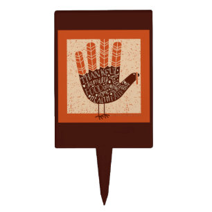 SlipperyJoe's Thanksgiving playful turkey illustra Cake Topper